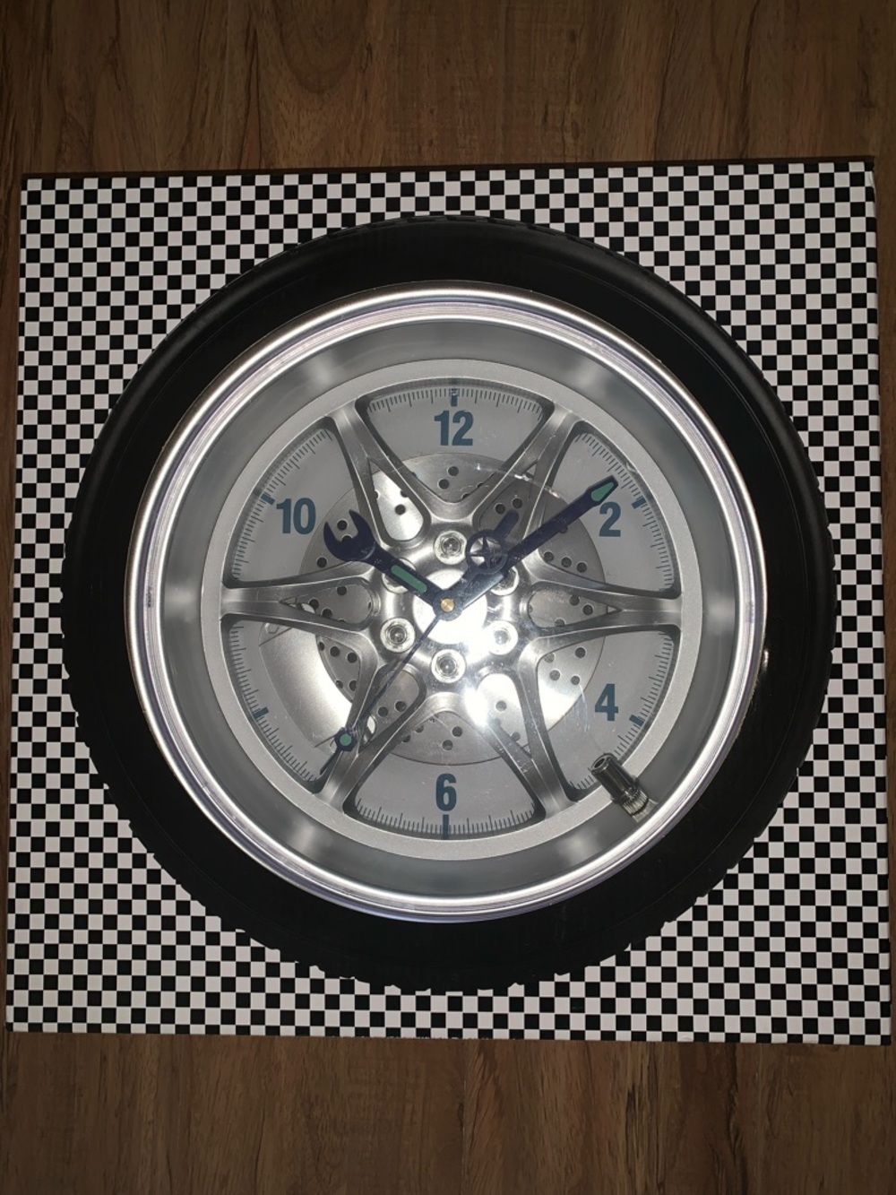 Modern Silver and Black Wheel-Style Wall Clock by